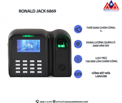 Máy Chấm Công Vân Tay Ronald Jack 6869