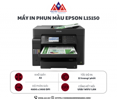 Máy in phun màu Epson L15150 (A3/A4/ In/ Copy/ Scan/ Fax/ Đảo mặt/ ADF/ USB/ LAN/ WIFI)
