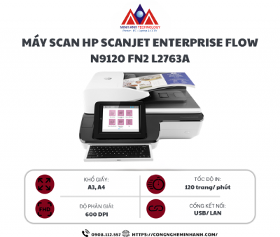 Máy Scan HP Scanjet Enterprise Flow N9120 FN2 L2763A (A3/A4/ Đảo mặt/ ADF/ USB/ LAN)