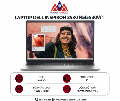 Laptop Dell Inspiron 3530 N5I5530W1 (i5-1334U/ Ram 16GB/ SSD 512GB/ Windows 11/ 1Y/ Bạc)