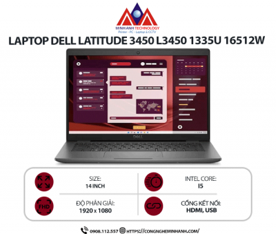 Laptop Dell Latitude 3450 L3450 1335U 16512W (i5-1335U/ RAM 16GB/ SSD 512GB/ Win 11/ 1Y/ Đen)
