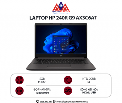 Laptop HP 240R G9 AX3C6AT (i3-1315U/ Ram 8GB/ SSD 512GB/ Windows 11/ Đen)