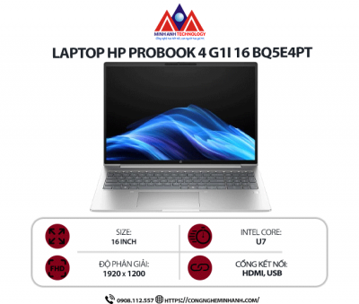 Laptop HP Probook 4 G1i 16 BQ5E4PT (Ultra 7-255H/ Ram 16GB/ SSD 512GB/ Windows 11 Home/ 1Y/ Bạc)