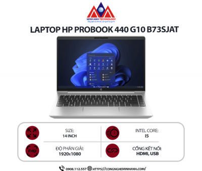 Laptop HP ProBook 440 G10 B73SJAT (i5-1334U/ Ram 8GB/ SSD 512GB/ Windows 11 Home/ 1Y/ Bạc)