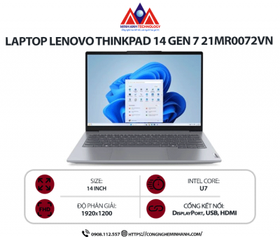 Laptop Lenovo ThinkBook 14 Gen 7 21MR0072VN (Ultra 7-155U/ Ram 16GB/ SSD 512GB/ Windows 11 Home/ Windows 11/ 1Y/ Xám)