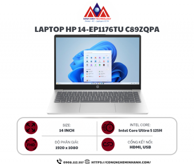 Laptop HP 14 ep1176TU C89ZQPA (Ultra 5 125H/ 16GB/ 512GB SSD/ 14 inch FHD/ Win11/ Silver)