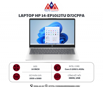 Laptop HP 14 ep1012TU D72CPPA (Core 5 120U/ 16GB/ 512GB SSD/ 14 inch FHD/ Win11/ Silver)