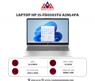 Laptop HP 15 fd0303TU A2NL4PA (I3 1315U/ 8GB/ 512GB SSD/ 15.6 inch FHD/ Win11/ Gold)