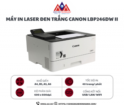 Máy in laser đen trắng Canon LBP246DW II (A4/A5/ Đảo mặt/ USB/ LAN/ WIFI)