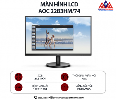 Màn hình máy tính AOC 22B3HM/74 (21.5 inch VA/ 1920 x 1080/ 250 cd/m2/ 4ms/ 75Hz), bảo hành 24 tháng