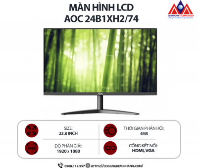 Màn hình máy tính AOC 24B1XH2/74 (23.8 inch IPS/ 1920 x 1080/ 250 cd/m2/ 4ms/ 100Hz), bảo hành 24 tháng
