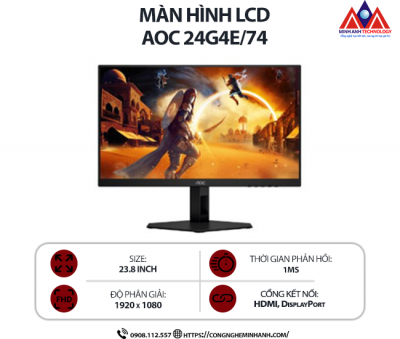 Màn hình máy tính AOC 24G4E/74 (23.8 inch IPS/ 1920 × 1080/ 300 cd/m2/ 1ms/ 180Hz), bảo hành 24 tháng