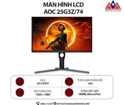 Màn hình máy tính AOC 25G3Z/74 (24.5 inch IPS/ 1920 × 1080/ 400 cd/m2/ 1ms/ 240Hz), bảo hành 24 tháng