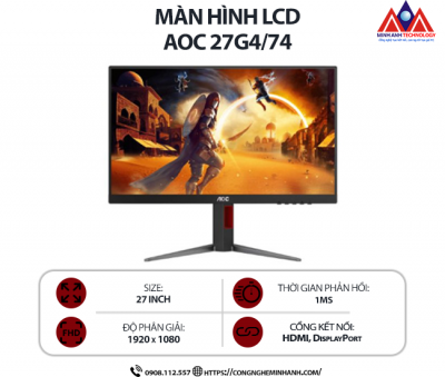 Màn hình máy tính AOC Gaming 27G4/74 (27 inch IPS/ 1920 × 1080/ 300 cd/m2/ 1ms/ 180Hz), bảo hành 24 tháng