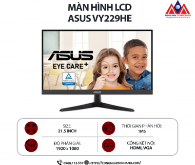 Màn hình máy tính Asus VY229HE (21.5 inch IPS/ 1920 x 1080/ 250 cd/m2/ 1ms/ 75Hz), bảo hành 24 tháng
