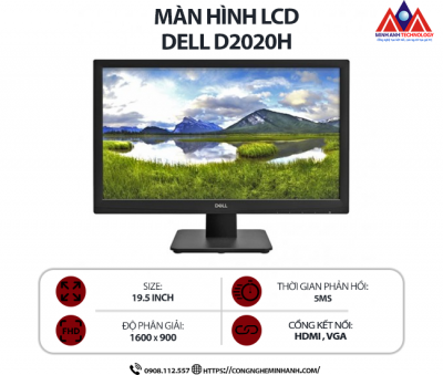 Màn hình máy tính Dell D2020H (19.5 inch TN/ 1600 x 900/ 200 cd/m2/ 5ms/ 60Hz), bảo hành 24 tháng