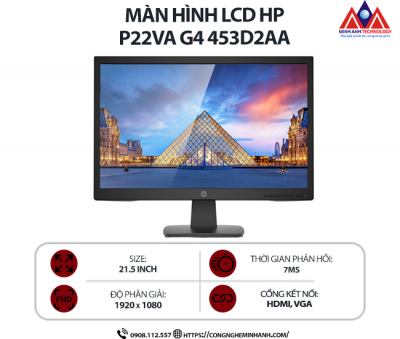 Màn hình máy tính HP P22VA G4 453D2AA (21.5 inch VA/ 1920 x 1080/ 250 cd/m2/ 7ms/ 60Hz), bảo hành 24 tháng