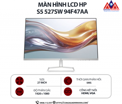 Màn hình máy tính HP S5 527sw 94F47AA (27 inch IPS/ 1920 x 1080/ 300 nits/ 5ms/ 100Hz), bảo hành 24 tháng