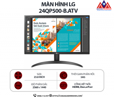 Màn hình máy tính LG 24QP500-B.ATV (23.8 inch IPS/ 2560 x 1440/ 300 cd/m2/ 5ms/ 75Hz), bảo hành 24 tháng