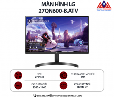 Màn hình máy tính LG 27QN600-B.ATV (27 inch IPS/ 2560 x 1440/ 350 cd/m2/ 5ms/ 75Hz), bảo hành 24 tháng