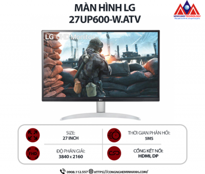 Màn hình máy tính LG 27UP600-W.ATV (27 inch IPS/ 3840 x 2160/ 400 cd/m2/ 5ms/ 60Hz), bảo hành 24 tháng