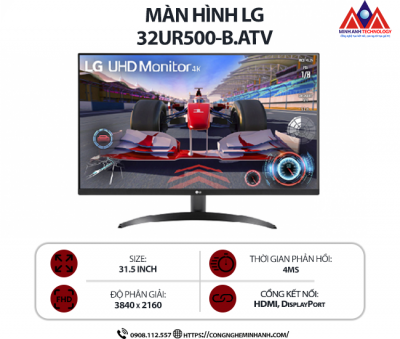 Màn hình máy tính LG 32UR500-B.ATV (31.5 inch VA/ 3840x2160/ 320 cd/m2/ 1ms/ 60Hz), bảo hành 24 tháng