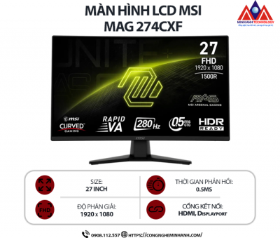 Màn hình máy tính MSI MAG 274CXF (27 inch VA/ 1920 x 1080/300nit/ 0.5ms/ 280Hz), bảo hành 24 tháng