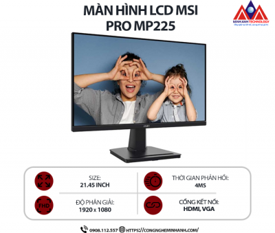 Màn hình máy tính MSI Pro MP225 (21.5 inch/ 1920 x 1080/ 250 cd/m2/ 1ms/ 100Hz), bảo hành 24 tháng