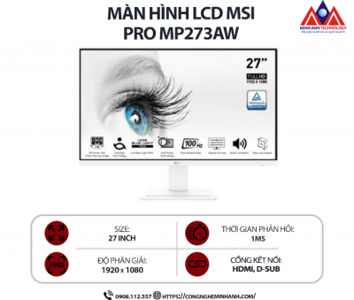 Màn hình máy tính MSI PRO MP273AW (27 inch IPS/ 1920 x 1080/ 250 cd/m2/ 1ms/ 100Hz), bảo hành 24 tháng