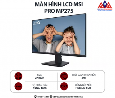 Màn hình máy tính MSI PRO MP275 (27 inch IPS/ 1920 x 1080/ 300 nits/ 4ms/ 100Hz), bảo hành 24 tháng