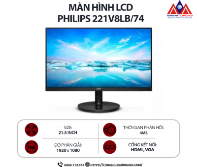 Màn hình máy tính Philips 221V8LB/74 (21.5 inch VA/ 1920 x 1080/ 250 cd/m2/ 4ms/ 100Hz), bảo hành 24 tháng