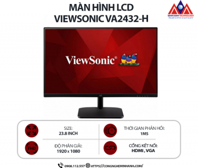 Màn hình máy tính ViewSonic VA2432-H (23.8 inch IPS/ 1920 x 1080/ 250 cd/m²/ 1ms/ 100Hz), bảo hành 24 tháng