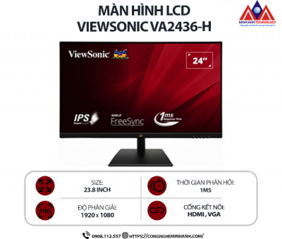 Màn hình máy tính Viewsonic VA2436-H (23.8 inch IPS/ 1920 x 1080/ 250 cd/m²/ 1ms/ 100Hz), bảo hành 24 tháng