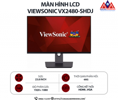 Màn hình máy tính Viewsonic VX2480-SHDJ (23.8 inch IPS/ 1920 x 1080/ 250 cd/m2/ 4ms/ 75Hz), bảo hành 24 tháng