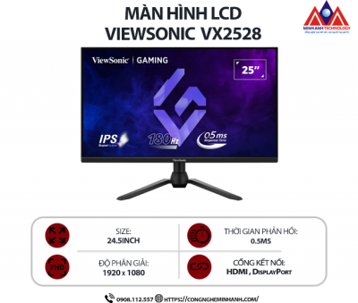 Màn hình máy tính ViewSonic Gaming VX2528 (25 inch IPS/ 1920 x 1080/ 250 cd/m2/ 0.5ms/ 180Hz), bảo hành 24 tháng