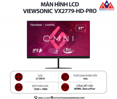 Màn hình máy tính Viewsonic VX2779-HD-PRO (27 inch IPS/ 1920 x 1080/ 250 cd/m2/ 1ms/ 180Hz), bảo hành 24 tháng
