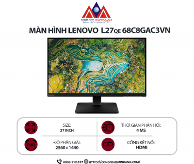 Màn hình Lenovo L27qe 68C8GAC3VN (27Inch/ 2K/ 4ms/ 100HZ/ 250cd/m2/ IPS)