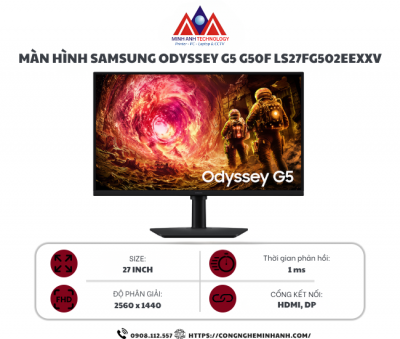 Màn Hình Gaming SAMSUNG Odyssey G5 G50F LS27FG502EEXXV (27 inch/ IPS/ 2K/ 180Hz/ 1ms)