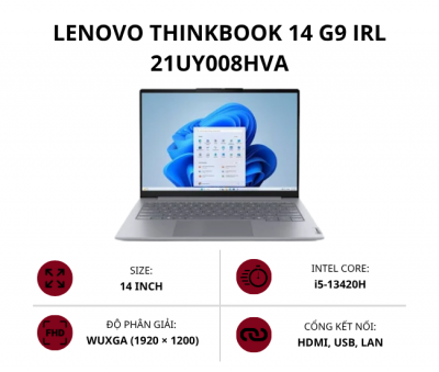 Laptop Lenovo ThinkBook 14 G9 IRL 21UY008HVA  (Core i5-13420H/ 16GB/ 512GB SSD/ 14 inch WUXGA/ NoOS/ Xám/ 2Y Premier Support)