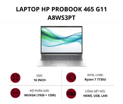 Laptop HP ProBook 465 G11 A8WS3PT (Ryzen 7 7735U/ Ram 8GB/ SSD 512GB/ 16