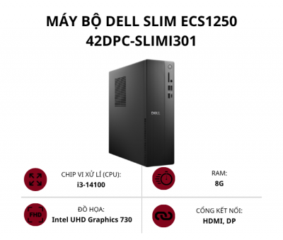 Máy bộ Dell Slim ECS1250 42DPC-SLIMI301 (Core i3-14100/ Ram 8GB/ SSD 512GB/ Intel UHD Graphics 730/ Win 11 Home)