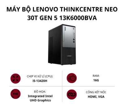 Máy bộ Lenovo ThinkCentre Neo 30t Gen 5 13K6000BVA (Core i5-13420H/ Ram 16GB/ SSD 512GB/ NoOS/ Đen/ 1Y)