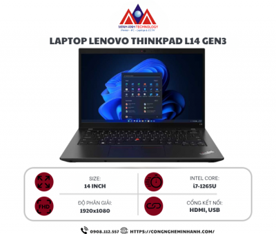 Laptop Lenovo ThinkPad L14 GEN 3 (Core i7-1265U/ 16GB/ 512GB SSD/ 14 inch FHD/ NoOS/ Black/ 3Y Support)
