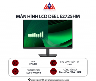 Màn hình máy tính Dell E2725HM (27 inch/ 1920 x 1080/ 300 cd/m2/ 5ms/ 100Hz), bảo hành 24 tháng