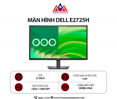 Màn hình máy tính Dell E2725H (27 inch / 1920x1080 / 300 cd/m² / 5ms / 75Hz), bảo hành 24 tháng