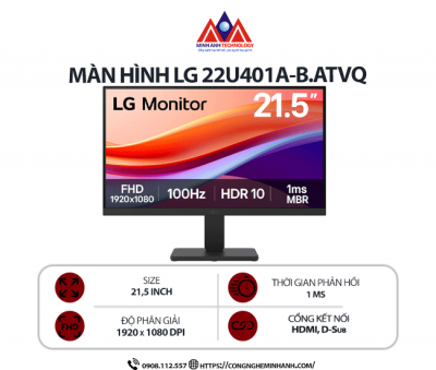 Màn hình máy tính LG 22U401A-B.ATVQ (23.8 inch IPS/ 1920 x 1080/ 220cd/m2/ 5ms/ 100Hz) , bảo hành 24 tháng