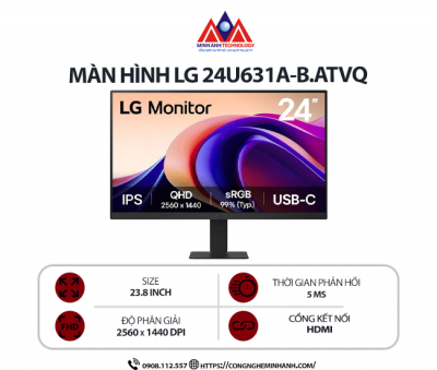 Màn hình máy tính LG 24U631A-B.ATVQ (23.8 inch/ 2560 x 1440/ 250 cd/m2/ 5ms / 100Hz), bảo hành 24 tháng