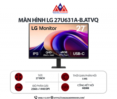 Màn hình máy tính LG 27U631A-B.ATVQ (27 inch/ 2560 x 1440/ 250 cd/m2/ 5ms / 100Hz), bảo hành 24 tháng