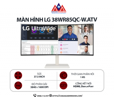 Màn hình máy tính LG 38WR85QC-W.ATV (37.5 inch/ 3840 x 1600/ 450 cd/m2/ 1ms/ 144Hz), bảo hành 24 tháng