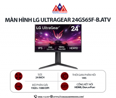 Màn hình máy tính LG UltraGear 24GS65F-B.ATV (24 inch/ 1920 x 1080/ 300 cd/m2/ 1ms/ 180Hz), bảo hành 24 tháng